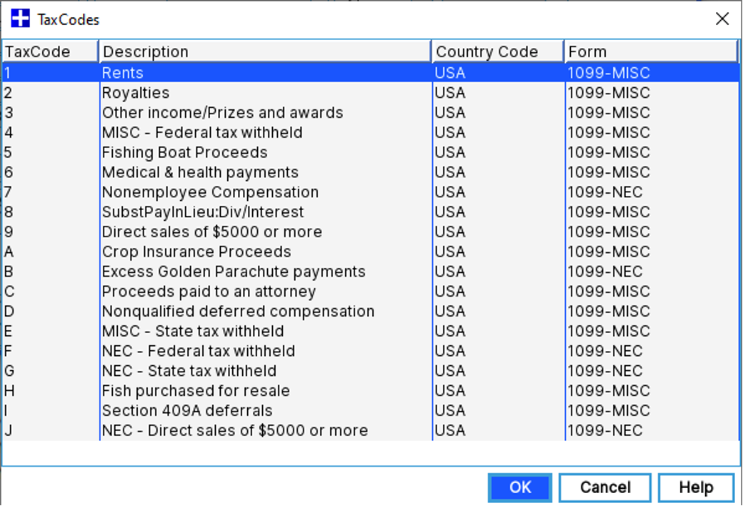 PSL+: Codes for NEC 1099 and MISC 1099 Forms – Cast and Crew