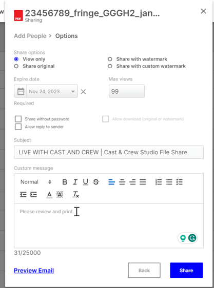 File share edit subject line and body