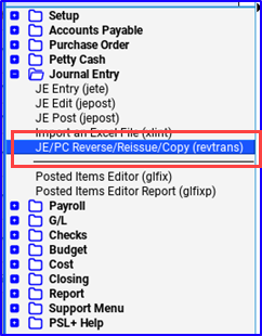 Revtrans from menu tree